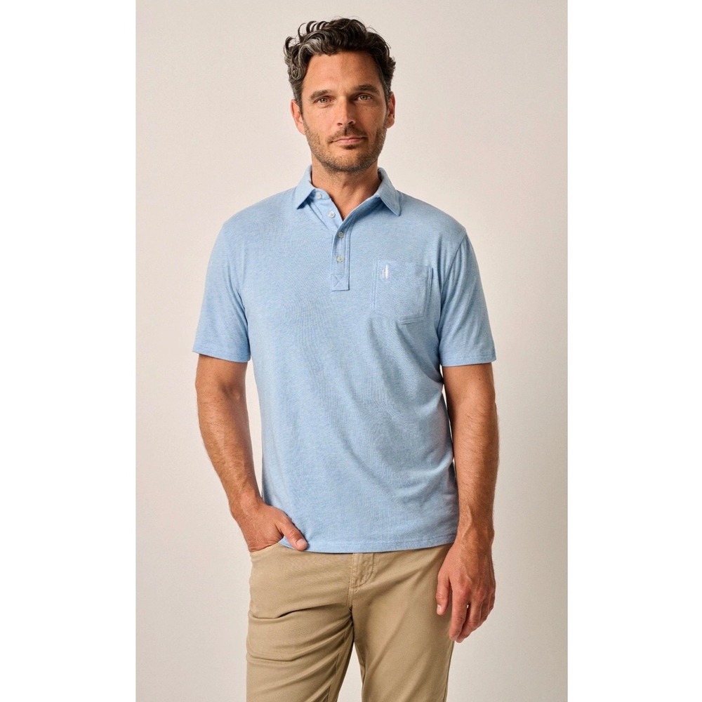 Johnnie-O Polo Shirt Mens Medium Blue Hangin Out Short Sleeve Stretch Pocket